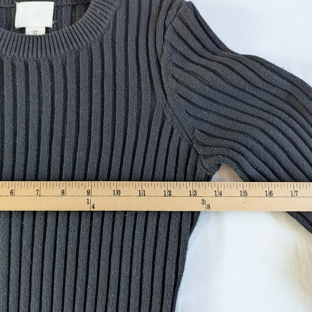 H&M Ribbed Knit Long Sleeve Midi Dress Boho Fringe‎ Bottom Black Whimsygoth  S - Picture 8 of 8